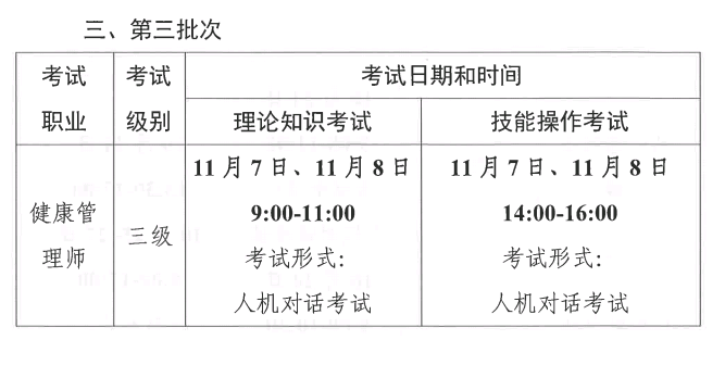 健康管理師第三批考試時間